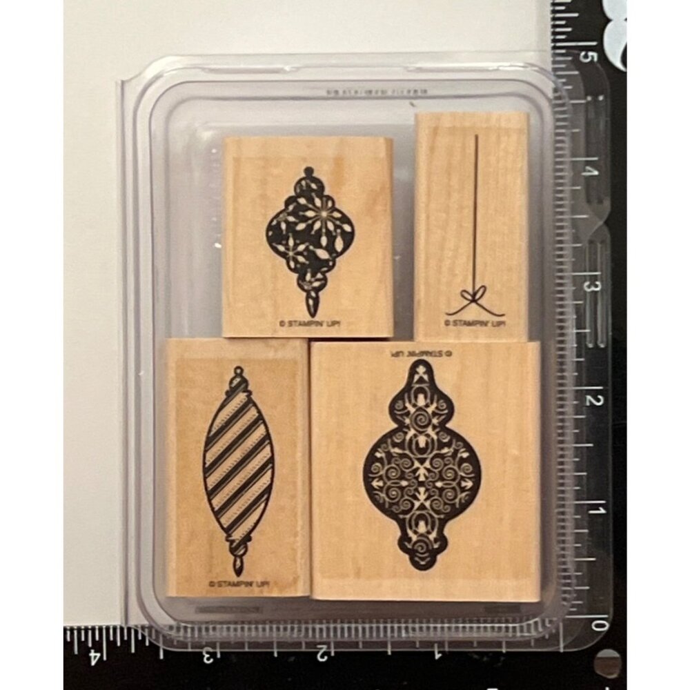 STAMPIN' UP! 116722 TREE TRIMMINGS CHRISTMAS Wood Rubber Stamp set of ORNAMENTS